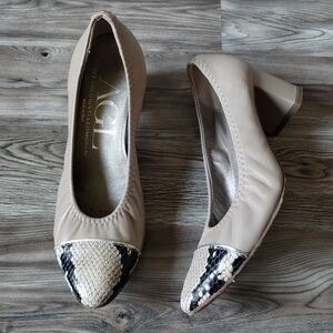 AGL Tan Leather Snakeskin Toe Pump Heels Women's Size 35.5 (US 5.5)